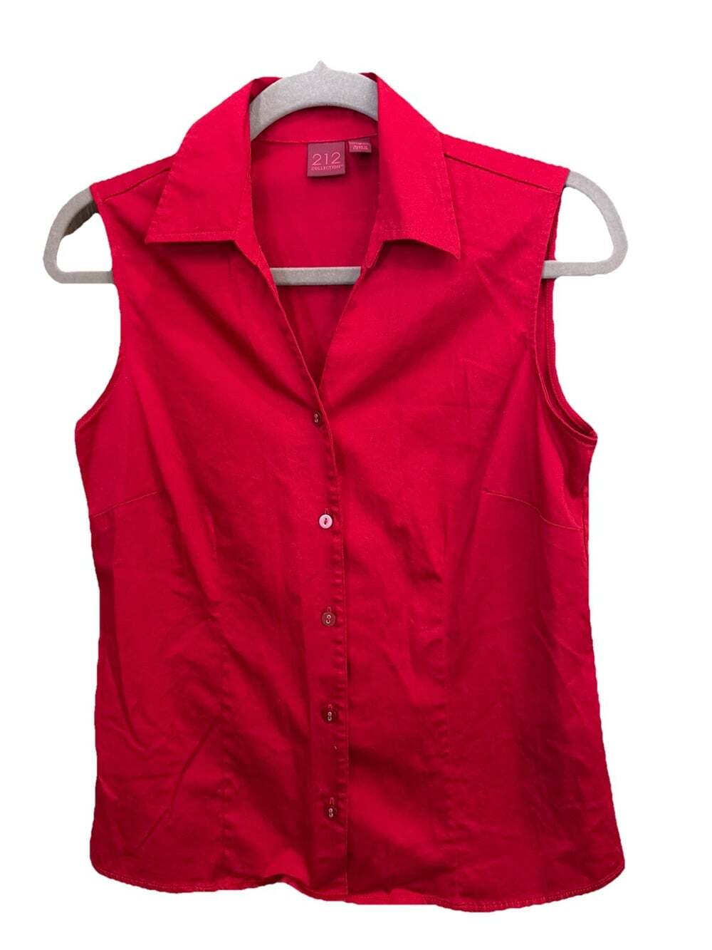 212 Collection Fitted Button Sleeveless Women’s Top Bright Red S Meas In Pics